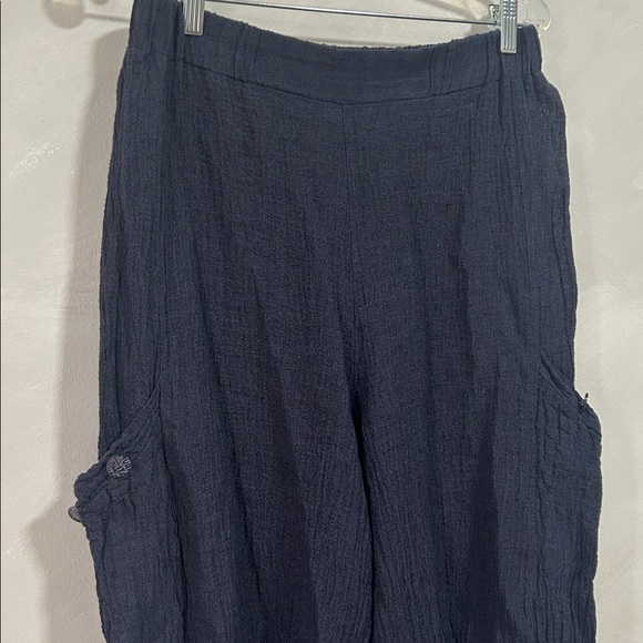 LUUKAA Blue Grey Crinkle Linen Textured Cargo Pocket Pants 10 med/large - Picture 2 of 7
